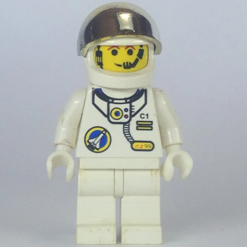 LEGO Minifigur Astronaut, White, White Hips, Helmet with Large Chrome Gold Visor, Headset