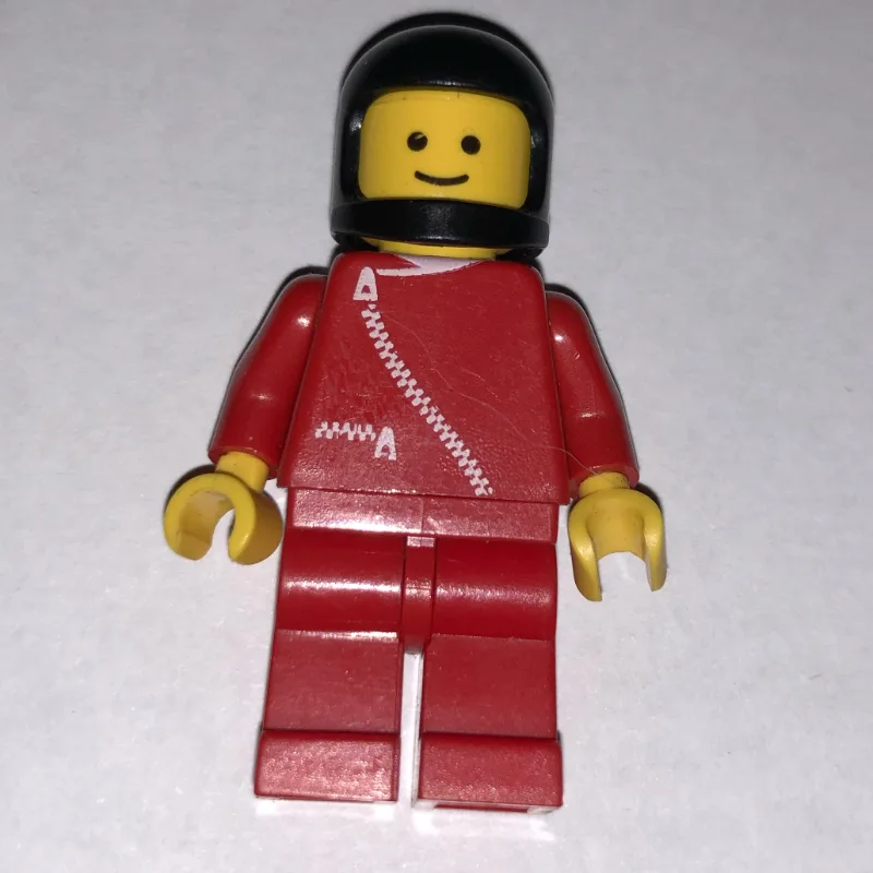LEGO Minifigur Man, Red Jacket with Zipper, Red Legs, Black Helmet