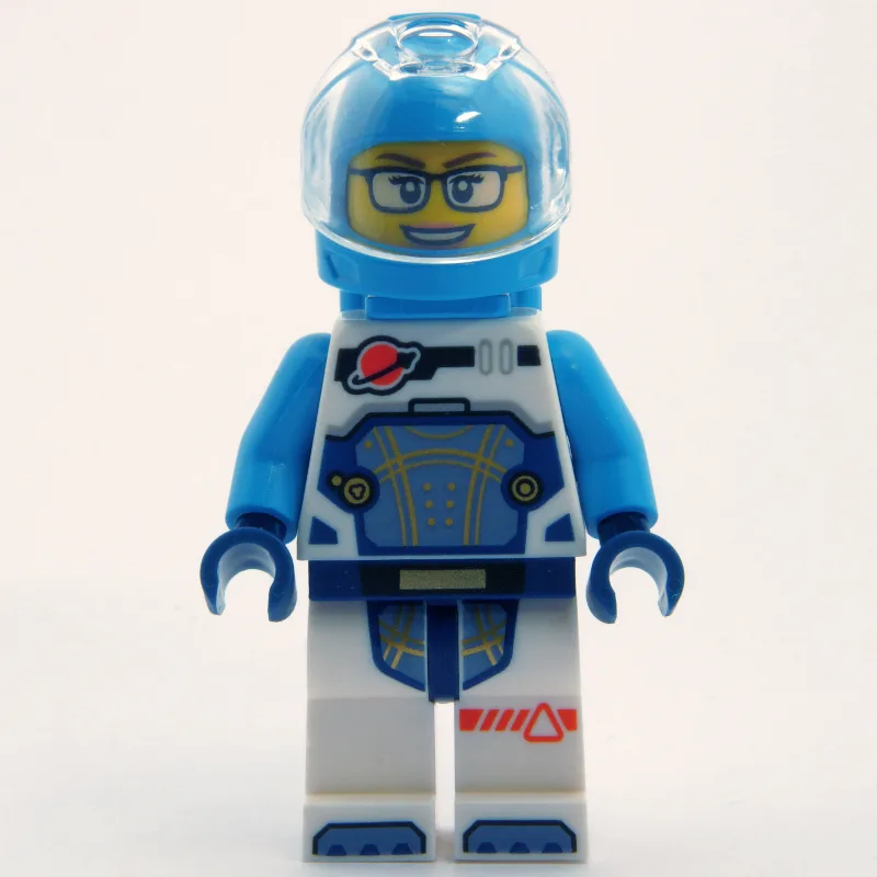 LEGO Minifigur Astronaut, White and Dark Azure Spacesuit, Dark Azure Backpack and Helmet, Glasses