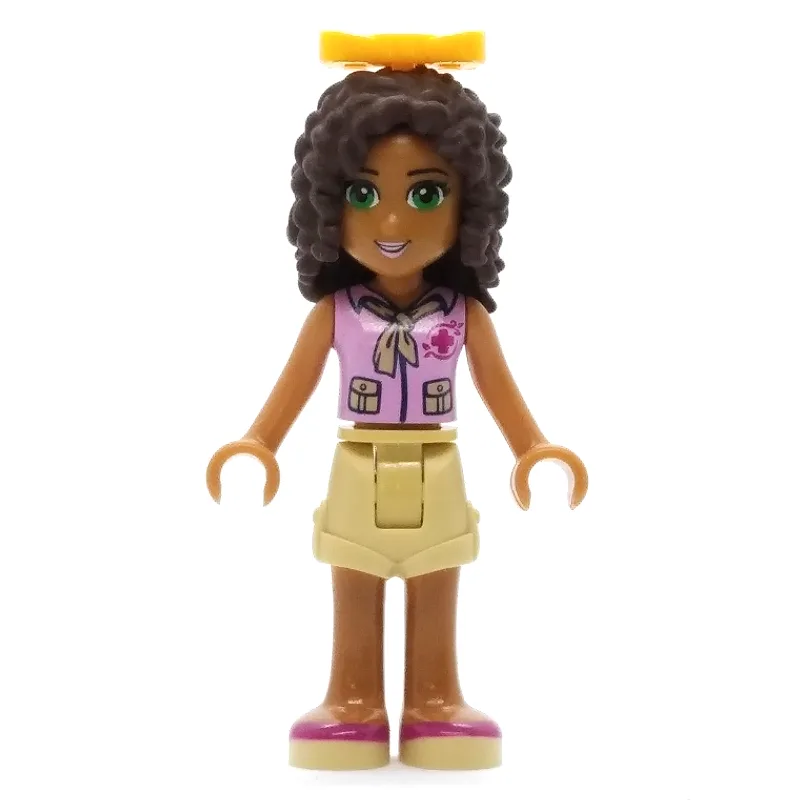 LEGO Minifigur Andrea - Bright Pink Top, Tan Shorts, Bow