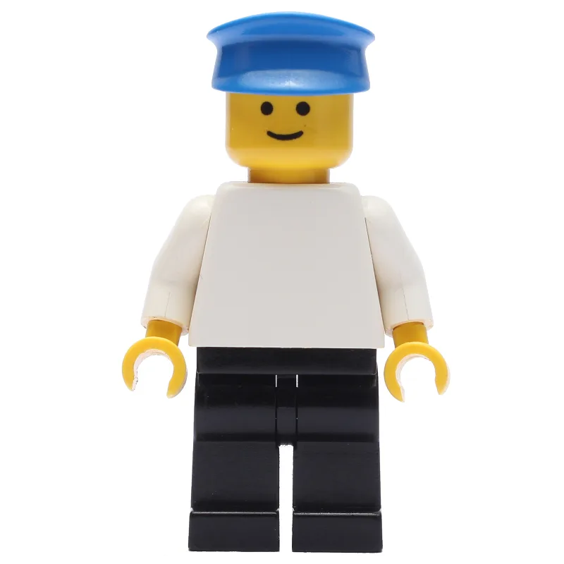 LEGO Minifigur Man - White Torso, Black Legs, Blue Cap