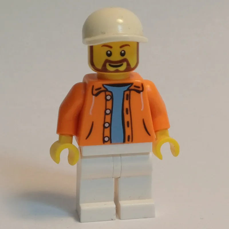 LEGO Minifigur Orange Torso, White Legs, White Cap