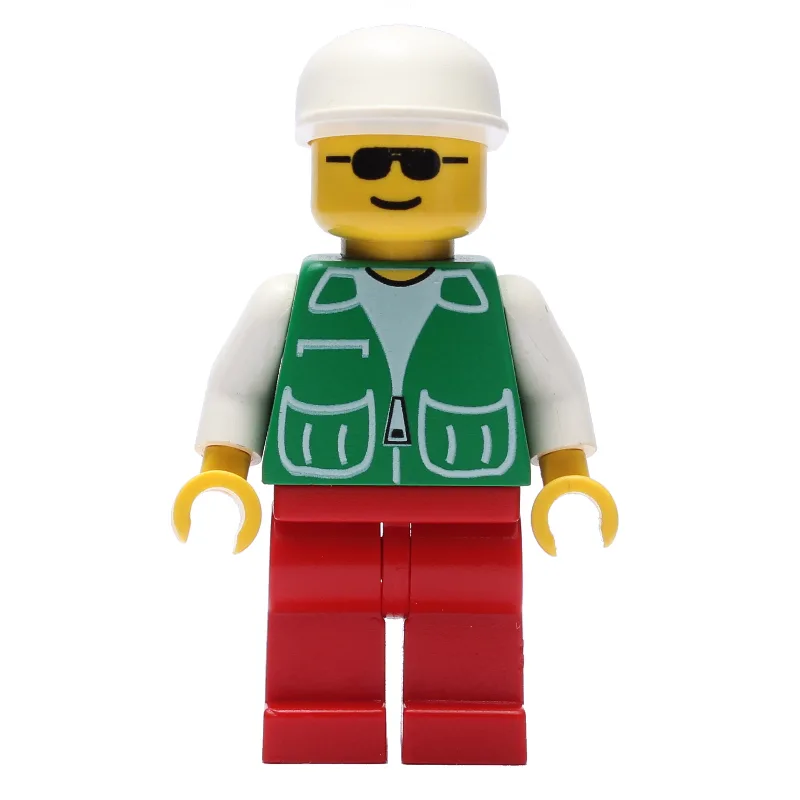 LEGO Minifigur Man, Green Jacket, Red Legs, White Cap