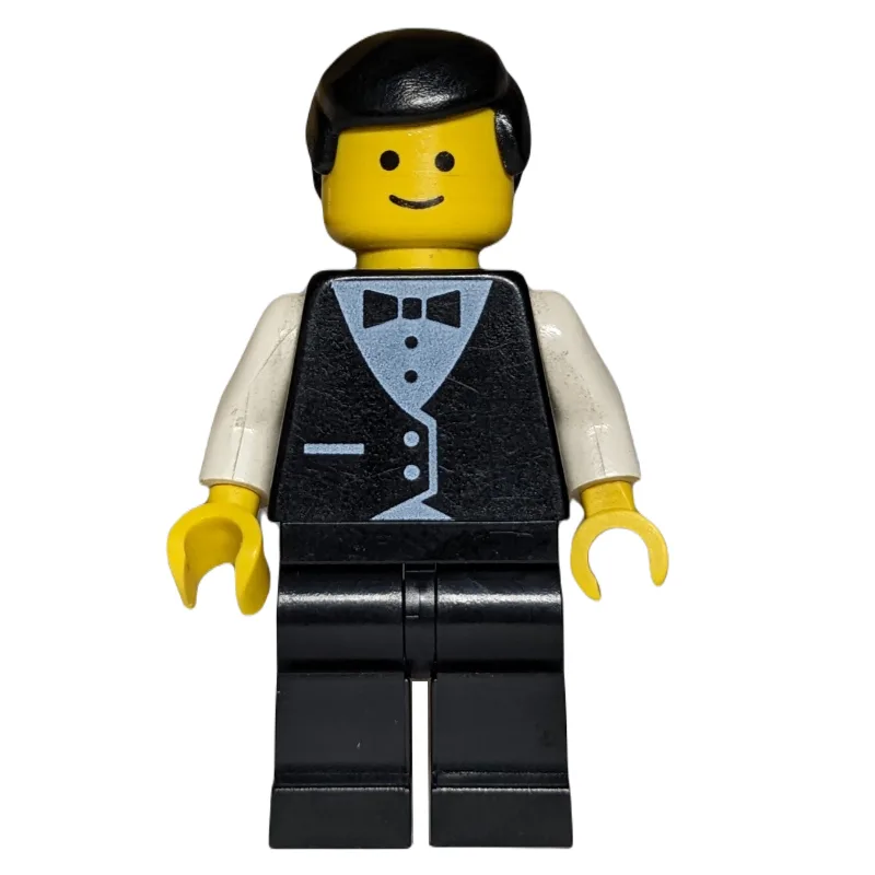 LEGO Minifigur Waiter, Man, Black Suit and Bow Tie, Black Hair (3626b Head)