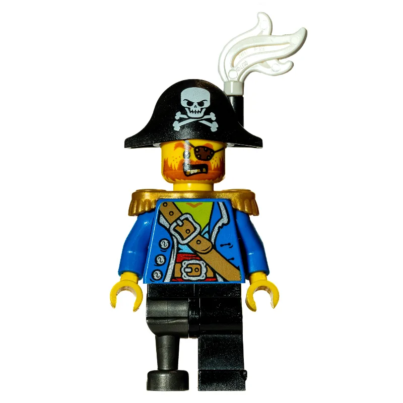 LEGO Minifigur Pirate Captain, Blue Jacket, Peg Leg, Bicorne Hat with White Plume