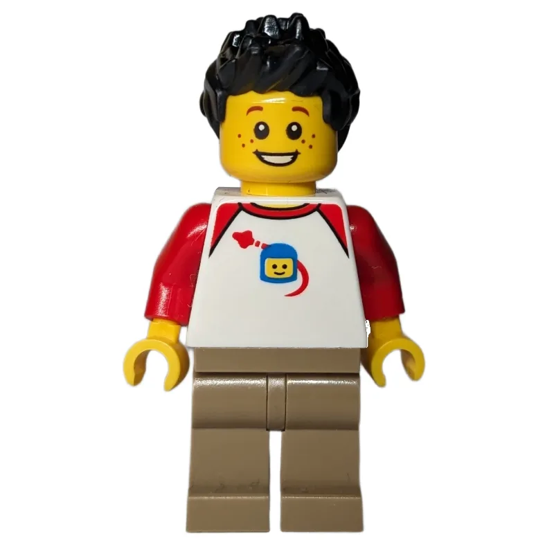 LEGO Minifigur White Torso, Dark Tan Legs, Black Hair